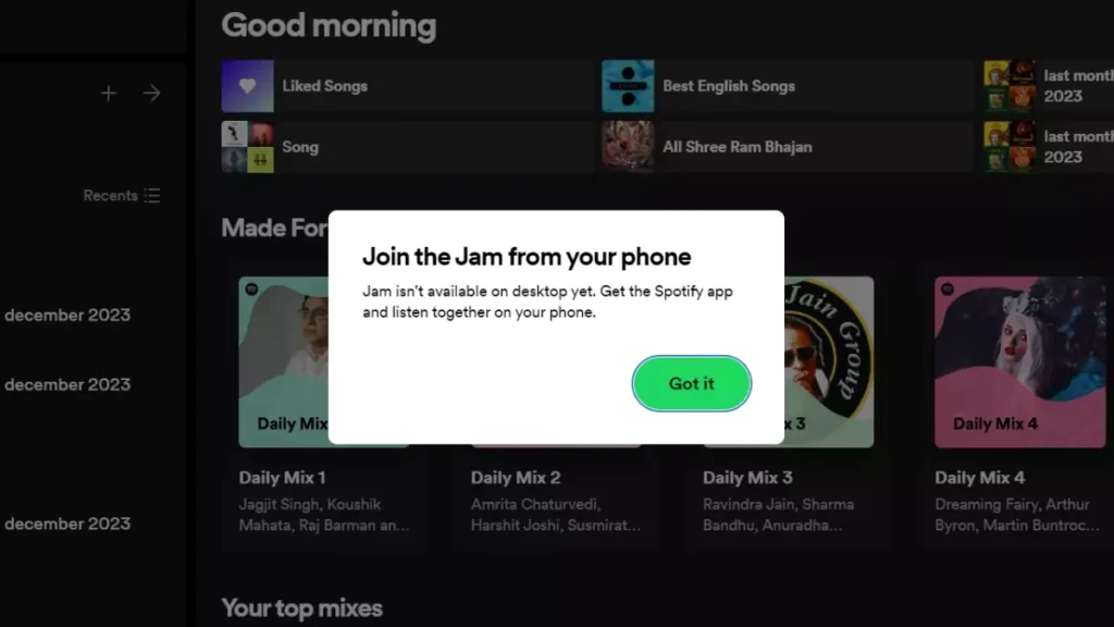 Spotify Jam is not available on desktop